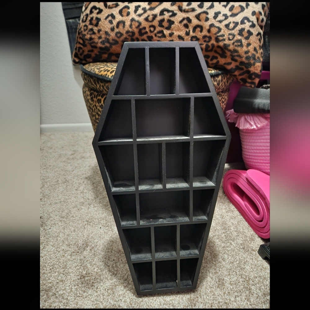 Sourpuss Coffin Curio Shelf, Goth Home Decor Wall Hanging